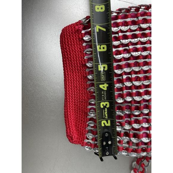 Vintage Upcycled Soda Can Pop Top Tab Handbag Red Crocheted Boho Shoulder Bag - Picture 6 of 7